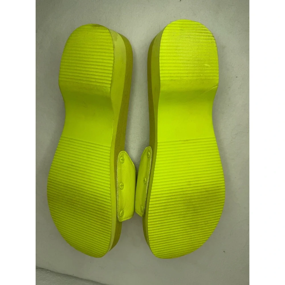Dr. Scholl's Original Sandals Women 9 Neon Lime Green Leather Wood Clog Boho Y2K